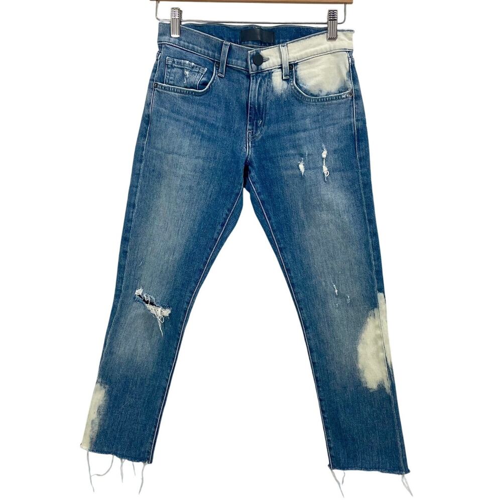 J Brand Tyler Jeans Women's Size 28 Cropped Raw Hem Bleached Thrashed